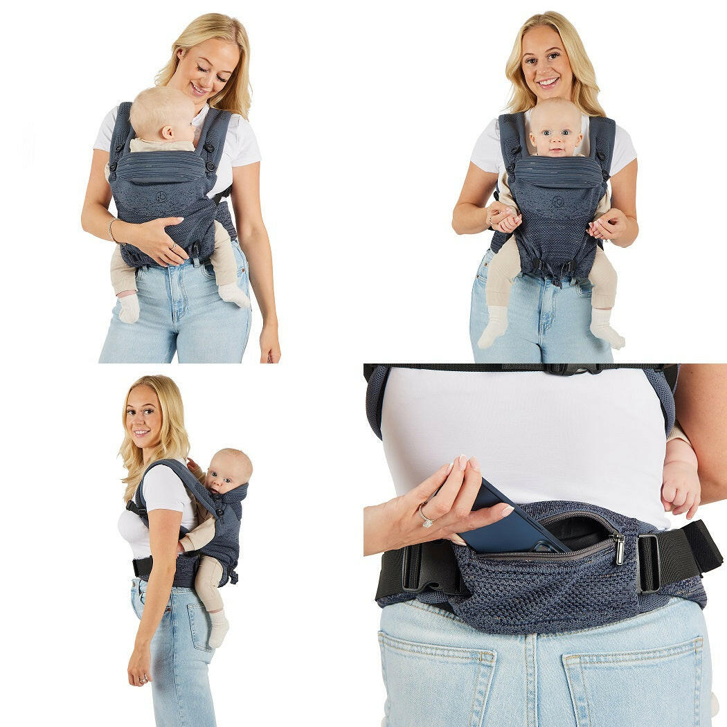 Ickle Bubba Seren Baby Carrier - Slate - three different ways to wear it