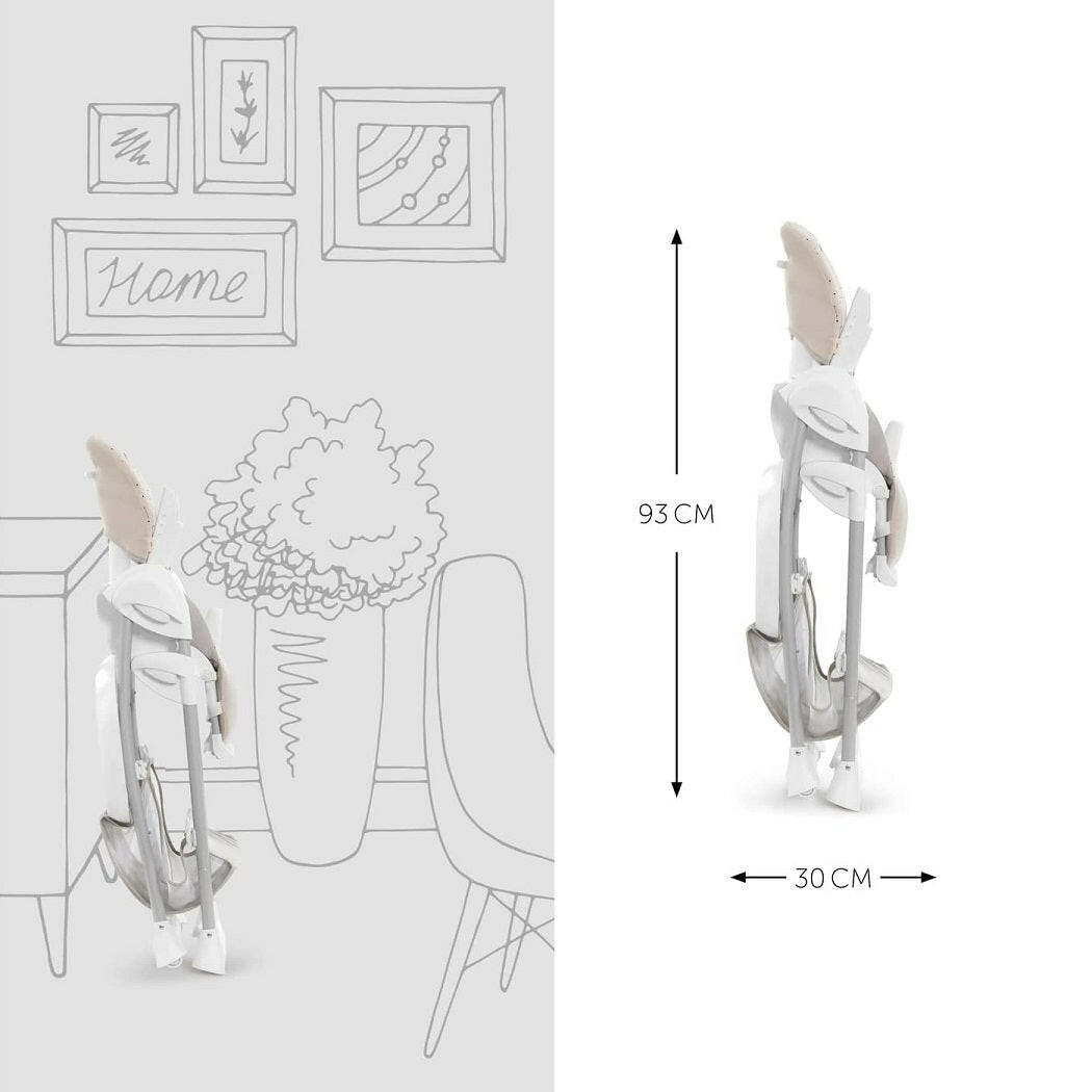 Hauck Sit 'n' Relax 3in1 Highchair (Winnie-the-Pooh - Beige) - showing the chair`s dimensions when folded