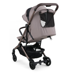 egg Sky Cabin Approved Travel Stroller - Taupe - rear view, ventilation panel and seat reclined