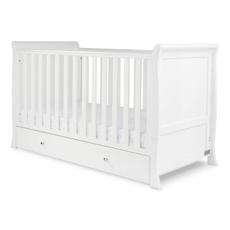 Ickle Bubba Snowdon Classic Cot Bed & Drawer - White - quarter view (mattress not included, available separately)