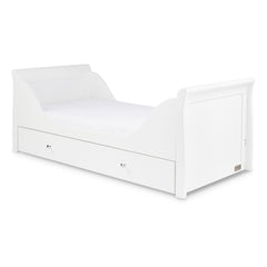 Ickle Bubba Snowdon Classic Cot Bed & Drawer - White - quarter view, toddler bed