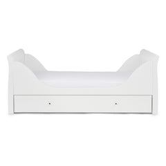 Ickle Bubba Snowdon Classic Cot Bed & Drawer - White - side view, toddler bed