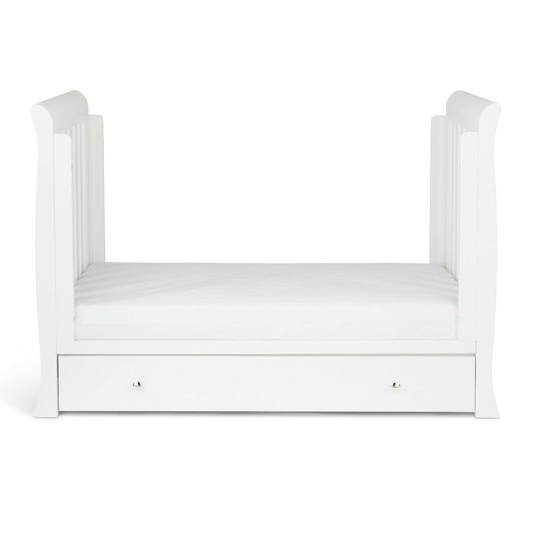 Ickle Bubba Snowdon MINI 4-in-1 Cot Bed & Drawer - White - side view, junior/day bed without side rails