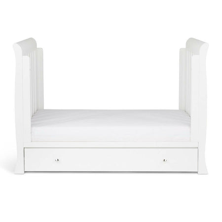 Ickle Bubba Snowdon MINI 4-in-1 Cot Bed & Drawer - White - side view, junior/day bed without side rails