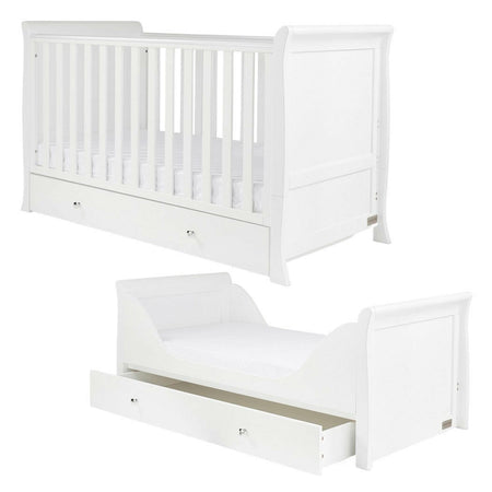 Ickle Bubba Snowdon Classic Cot Bed & Drawer - White - cot and toddler bed