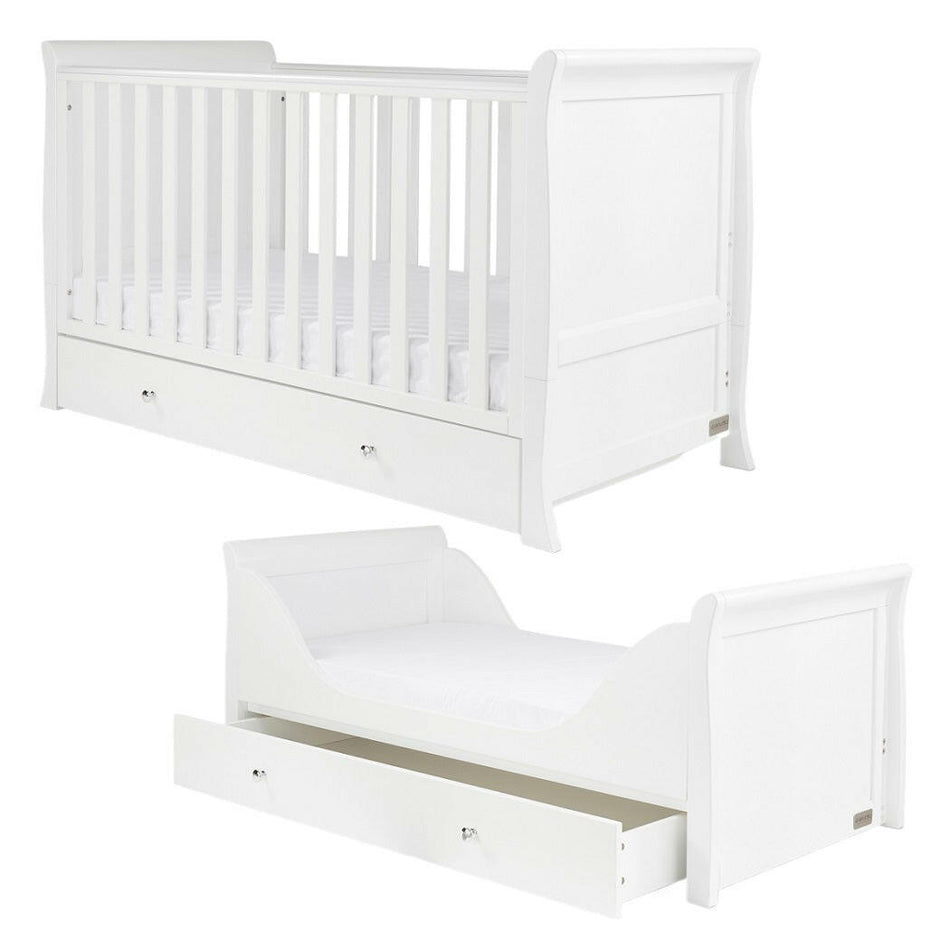 Ickle Bubba Snowdon Classic Cot Bed & Drawer - White - cot and toddler bed