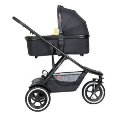 phil&teds Snug Carrycot for 2019+ dot™/sport™/dash™/voyager™ (Black) - showing the carrycot fitted to a compatible pushchair (pushchair not included, available separately)