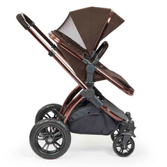 Ickle Bubba Stomp Luxe Elements Pushchair - Chestnut - side view, forward-facing with ventilated hood panel