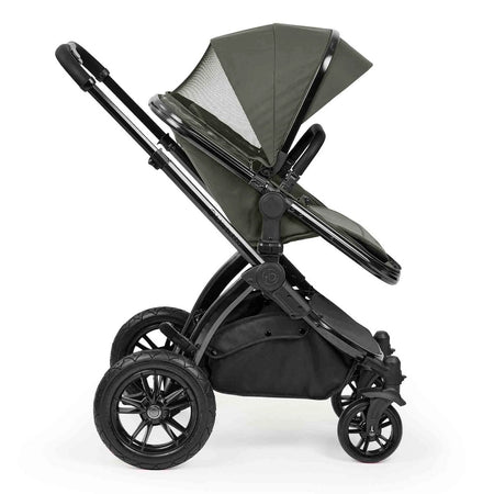 Ickle Bubba Stomp Luxe Elements Pushchair - Forest - side view, forward-facing with ventilated hood panel