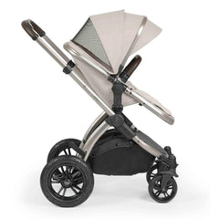 Ickle Bubba Stomp Luxe Elements Pushchair - Moonbeam - side view, forward-facing with ventilated hood panel