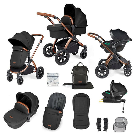 Ickle Bubba Stomp LUXE Travel System with Cirrus i-Size Car Seat & ISOFIX Base - Bronze/Midnight/Tan - included items
