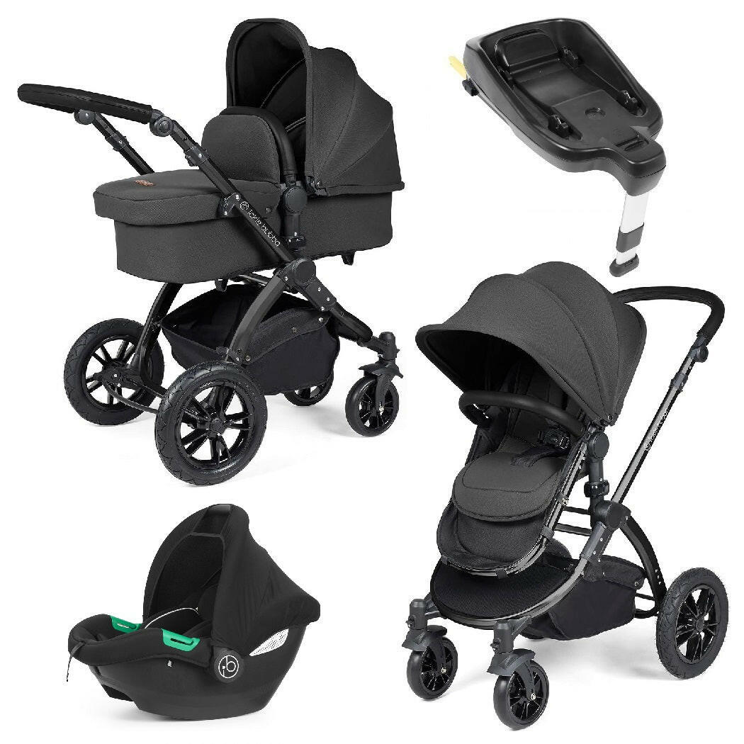 Ickle Bubba Stomp LUXE Travel System with Cirrus i-Size Car Seat & ISOFIX Base - Black/Charcoal/Black