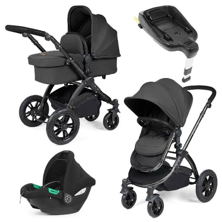 Ickle Bubba Stomp LUXE Travel System with Cirrus i-Size Car Seat & ISOFIX Base - Black/Charcoal/Black