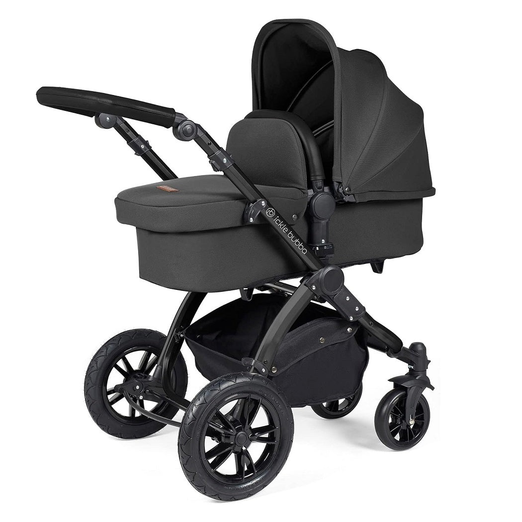 Ickle Bubba Stomp LUXE Pram - Charcoal Grey Fabric with Black Chassis and Black Handle