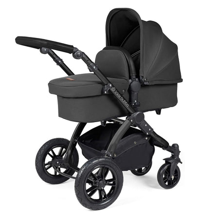 Ickle Bubba Stomp LUXE Pram - Charcoal Grey Fabric with Black Chassis and Black Handle
