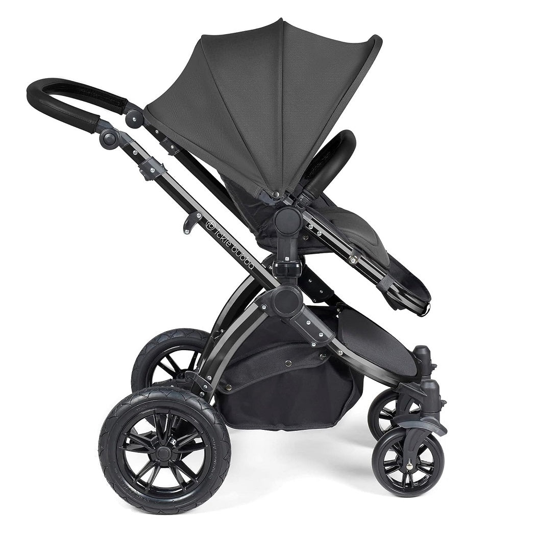 Ickle Bubba Stomp LUXE Pushchair forward facing, side view Black/Charcoal Grey/Black