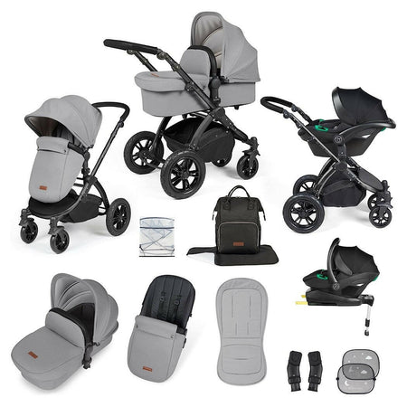 Ickle Bubba Stomp LUXE Travel System with Car Seat & Base - Black/Pearl Grey/Black - included items