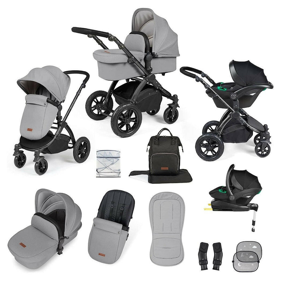 Ickle Bubba Stomp LUXE Travel System with Car Seat & Base - Black/Pearl Grey/Black - included items