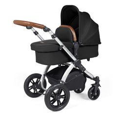 Ickle Bubba Stomp LUXE Pram - Midnight Fabric with Silver Chassis and Tan Handle