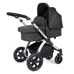 Ickle Bubba Stomp LUXE Pram - Charcoal Grey Fabric with Silver Chassis and Black Handle