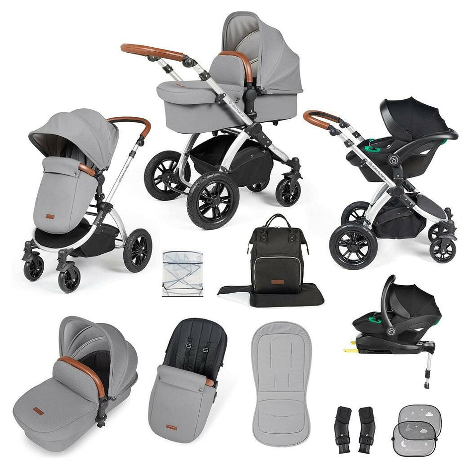 Ickle Bubba Stomp LUXE Travel System with Cirrus Car Seat & Base - Silver/Pearl Grey/Tan - included items