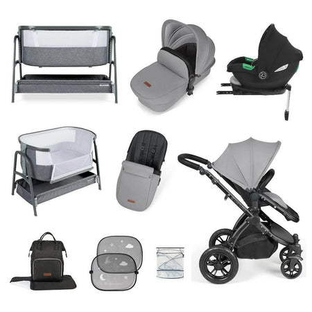Ickle Bubba Stomp LUXE Travel System with Car Seat & Base plus Bubba&Me Crib - Black/Pearl Grey/Black
