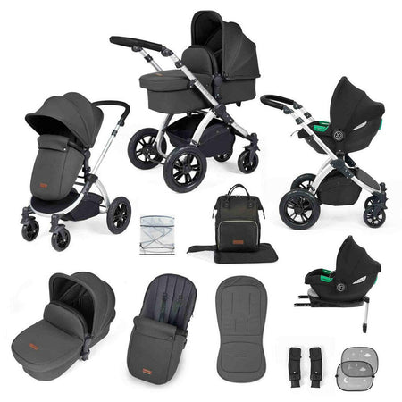 Ickle Bubba Stomp LUXE Travel System with Cirrus i-Size Car Seat & ISOFIX Base - Silver/Charcoal/Black - included items
