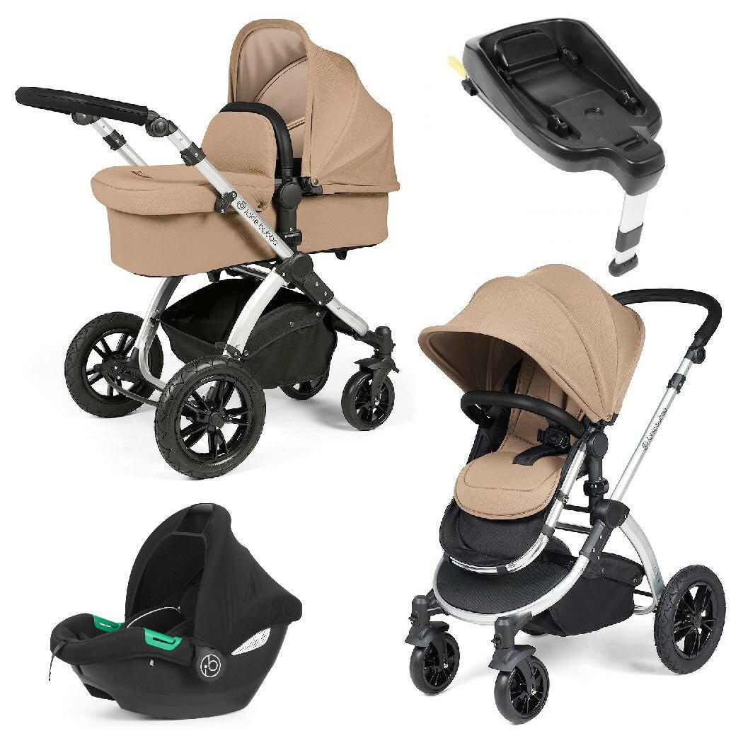 Ickle Bubba Stomp LUXE Travel System with Cirrus i-Size Car Seat & ISOFIX Base - Silver/Desert/Black