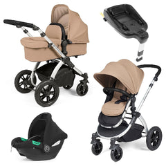 Ickle Bubba Stomp LUXE Travel System with Cirrus i-Size Car Seat & ISOFIX Base - Silver/Desert/Black