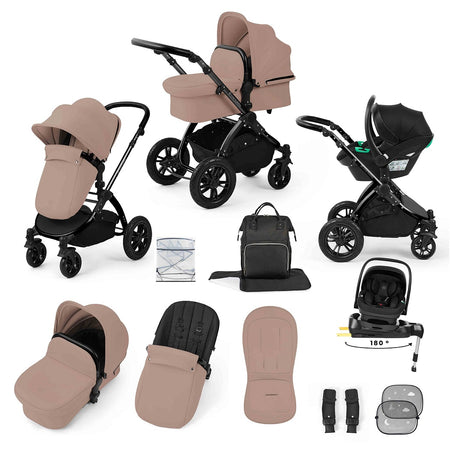 Ickle Bubba Stomp LUXE Travel System with Nimbus i-Size Car Seat & ISOFIX Base - Black/Desert/Black