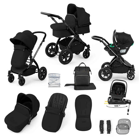 Ickle Bubba Stomp LUXE Travel System with Nimbus i-Size Car Seat & ISOFIX Base - Black/Midnight/Black