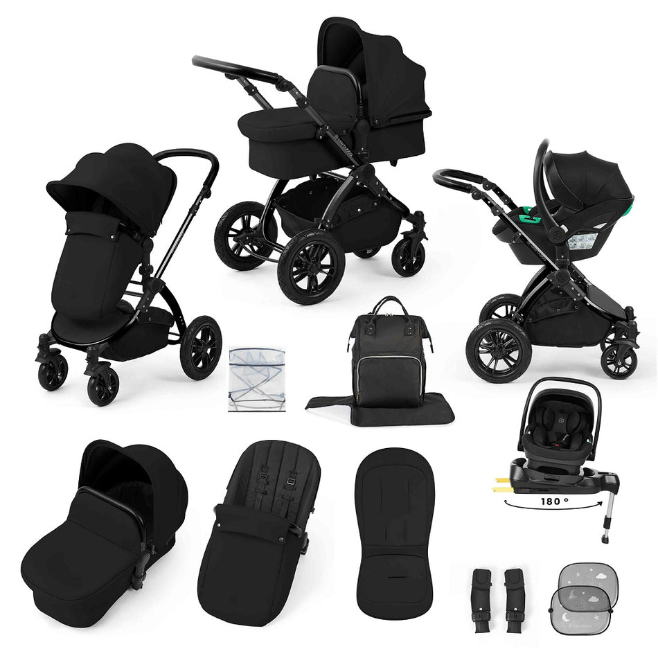 Ickle Bubba Stomp LUXE Travel System with Nimbus i-Size Car Seat & ISOFIX Base - Black/Midnight/Black