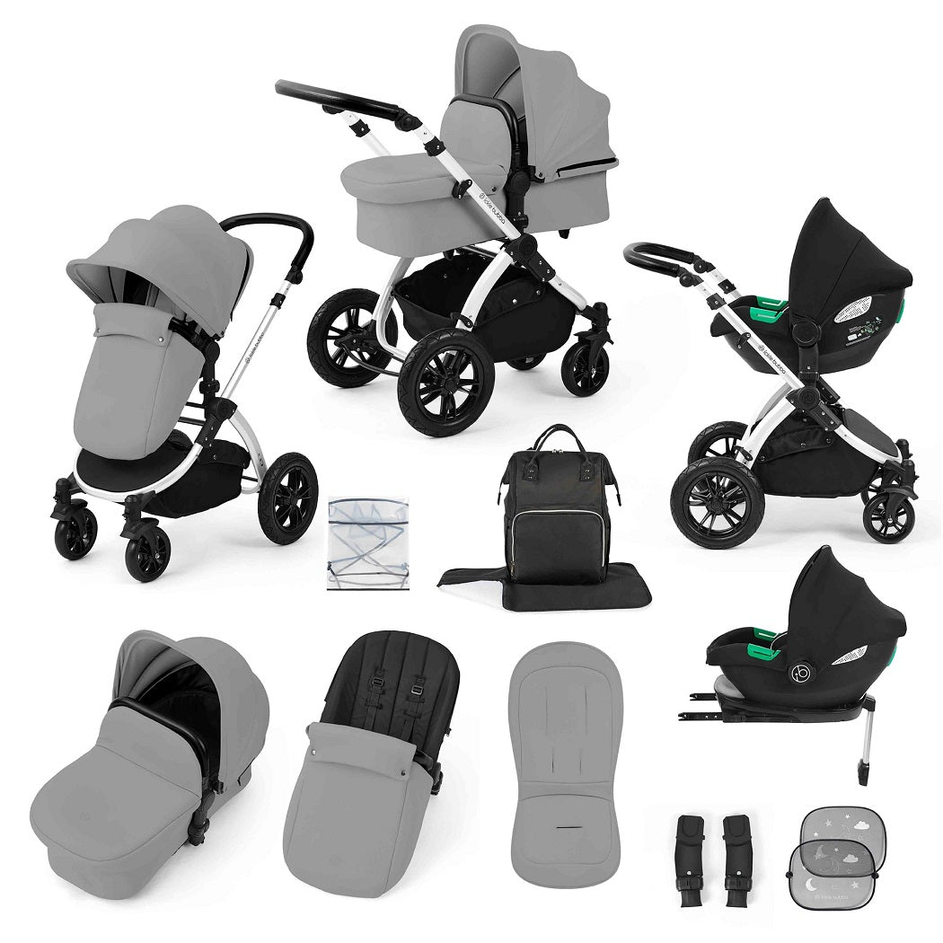Ickle Bubba Stomp LUXE Travel System with Nimbus i-Size Car Seat & ISOFIX Base - Black/Pearl Grey/Black