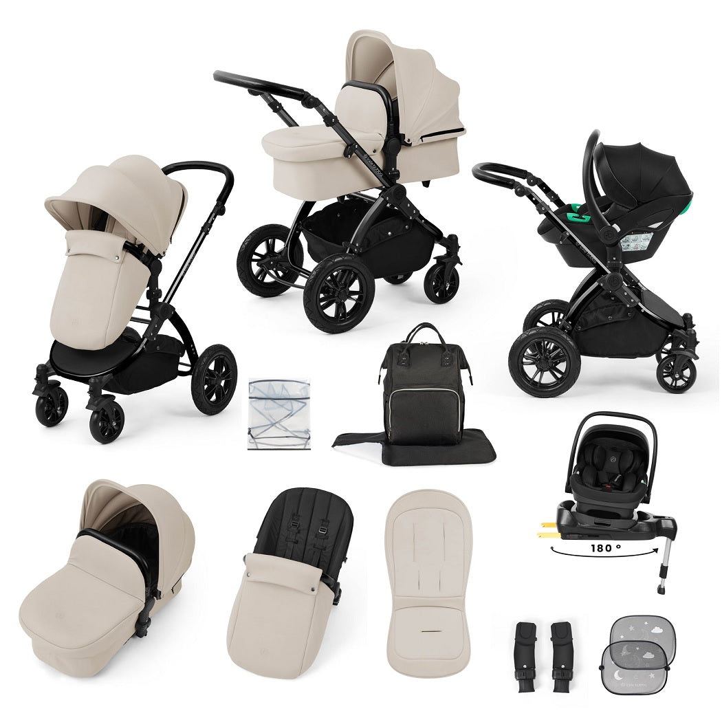 Ickle Bubba Stomp LUXE Travel System with Nimbus i-Size Car Seat & ISOFIX Base - Black/Stone/Black