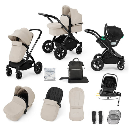 Ickle Bubba Stomp LUXE Travel System with Nimbus i-Size Car Seat & ISOFIX Base - Black/Stone/Black