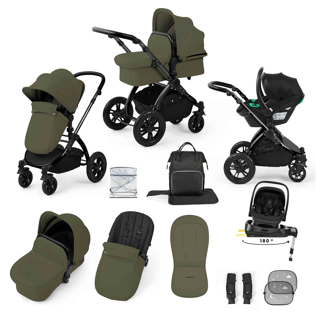 Ickle Bubba Stomp LUXE Travel System with Nimbus i-Size Car Seat & ISOFIX Base - Black/Woodland/Black