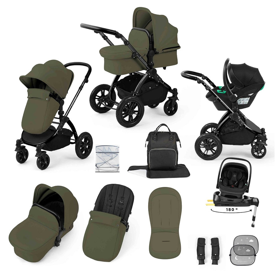 Ickle Bubba Stomp LUXE Travel System with Nimbus i-Size Car Seat & ISOFIX Base - Black/Woodland/Black