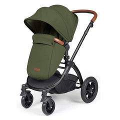 Ickle Bubba Stomp LUXE Travel System - Black/Woodland/Tan - showing the pushchair with the footmuff