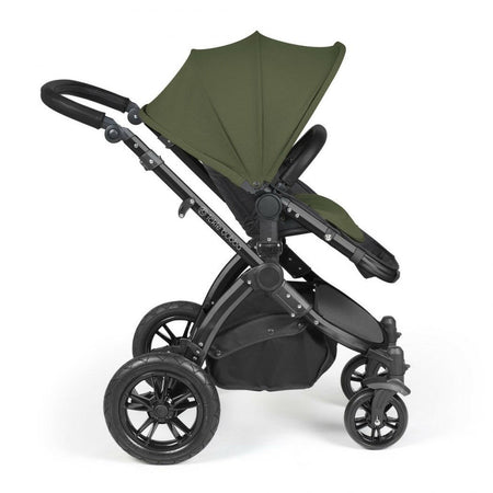 Ickle Bubba Stomp LUXE Travel System - Black/Woodland/Black - showing the pushchair in forward-facing mode