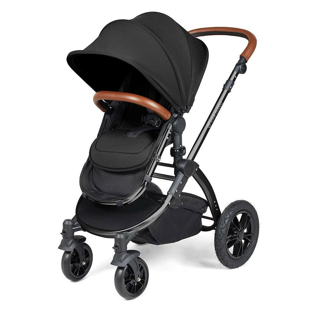 Ickle Bubba Stomp LUXE Travel System - Black/Midnight/Tan - showing the pushchair in forward-facing mode