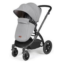 Ickle Bubba Stomp LUXE Travel System - Black/Pearl Grey/Black - showing the pushchair in forward-facing mode with the included matching footmuff