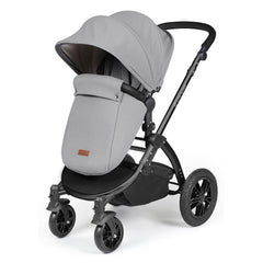 Ickle Bubba Stomp LUXE Travel System with Stratus Car Seat & ISOFIX Base (Black/Pearl Grey/Black) - showing the pushchair in forward-facing mode with the included matching footmuff