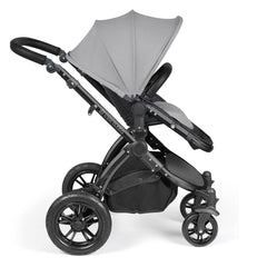 Ickle Bubba Stomp LUXE Travel System - Black/Pearl Grey/Black - side view, showing the forward-facing pushchair