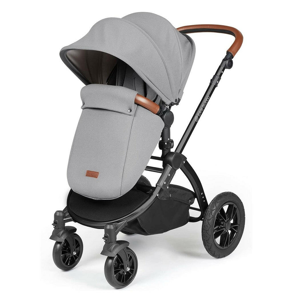 Ickle Bubba Stomp LUXE Travel System - Black/Pearl Grey/Tan - showing the pushchair in forward-facing mode with the included matching footmuff