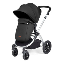 Ickle Bubba Stomp LUXE Travel System with Stratus Car Seat & ISOFIX Base (Silver/Midnight/Black) - showing the pushchair in forward-facing mode with the included footmuff