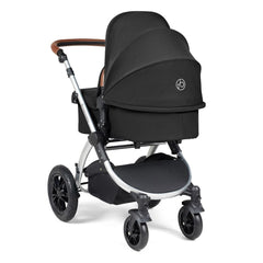 Ickle Bubba Stomp LUXE Travel System - Silver/Midnight/Tan - rear view of the pram