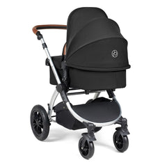 Ickle Bubba Stomp LUXE Travel System with Stratus Car Seat & ISOFIX Base (Silver/Midnight/Tan) - rear view of the pram