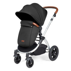 Ickle Bubba Stomp LUXE Travel System - Silver/Midnight/Tan - showing the pushchair in forward-facing mode with the included footmuff