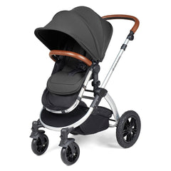 Ickle Bubba Stomp LUXE Travel System with Stratus Car Seat & ISOFIX Base (Silver/Charcoal/Tan) - showing the pushchair in forward-facing mode