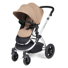 Ickle Bubba Stomp LUXE Travel System with Stratus Car Seat & ISOFIX Base (Silver/Desert/Black) - showing the pushchair in forward-facing mode